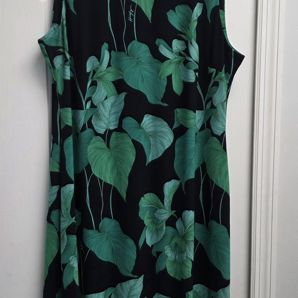 Tommy Hilfiger Black and Green Leaf Pattern Dress